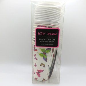 10 Cups Betsey Johnson 16 oz To-Go cups With Lids And Sleeves ~ NWT